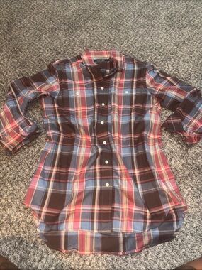 100% cotton Ralph Lauren Red, Blue & Black Plaid Button-Down Shirt